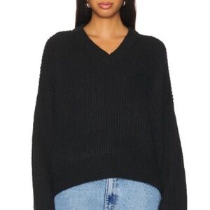 Nia wool acrylic nylon oversized Black V-Neck Sweater for Women